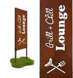 Relaxdays Tuindecoratie - roest - 85x28 cm - bruin - met tekst Grill en Chill