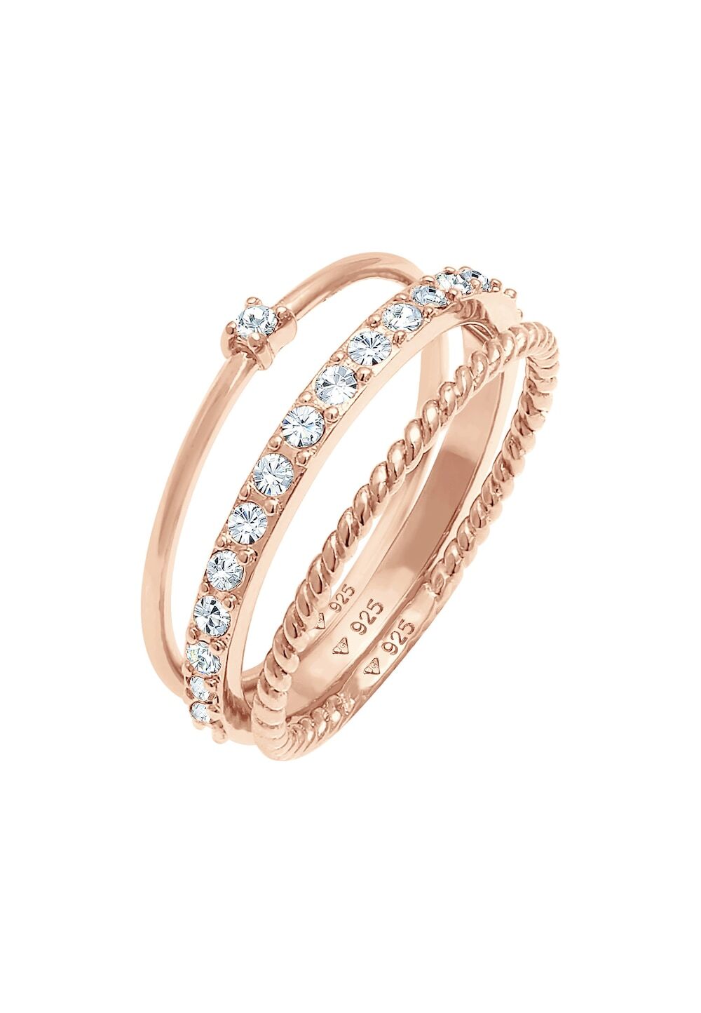 Elli Elli Elli Ring Dames Stapel Elegante Feestelijke Gelaagde Look met Kristallen in 925 Sterling Zilver Ringen