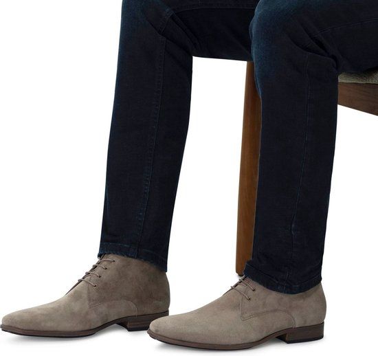 Manfield Heren Taupe Suède Veterschoenen Maat 46