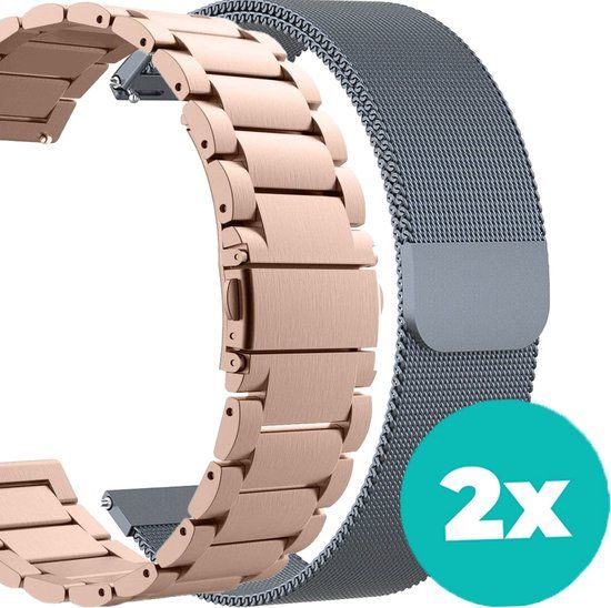 Strap-it Smartwatch bandjes - 2 pack - Stalen band - Milanese band - Rosé Goud - Grijs - 18mm - Garmin Vivoactive 4s / Venu 2s / Vivomove 3s