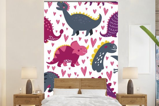 Nr1Wallpaper Behang - Fotobehang Kinderillustratie met een patroon van paarse dinosaurussen - Breedte 180 cm x hoogte 280 cm