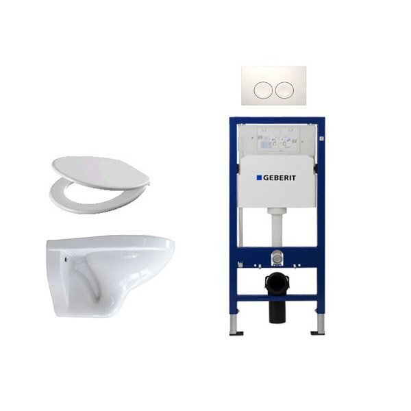 Adema Classico toiletset bestaande uit inbouwreservoir en toiletpot basic toiletzitting en Delta 21 bedieningsplaat wit