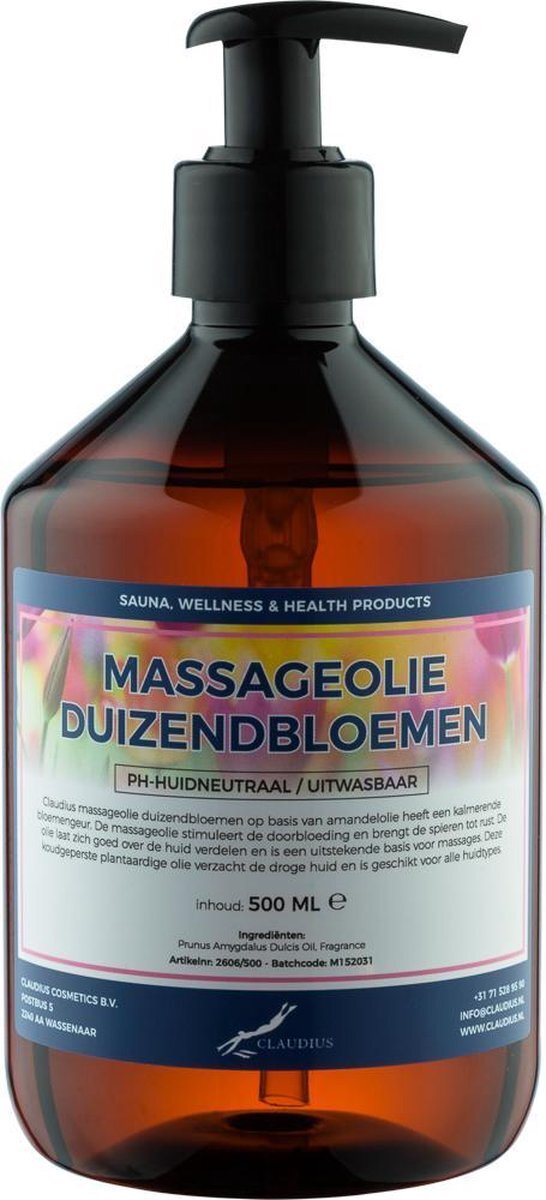 Claudius Cosmetics B.V. Massageolie Duizendbloemen - 100% natuurlijk - 500 ml - met pomp