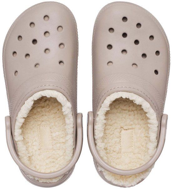 Crocs Classic Fuzz Lined Clog Instappers Senior Beige Unisex
