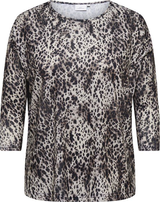ONLY CARMAKOMA CARALBA 3/4 TOP NOOS Dames Blouses Driekwart mouw Ronde hals Kort Polyester Elastaan Dierenprint Mocha Meringue Regular Fit Casual Grote maten