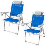 AKTIVE Pack van 2 inklapbare strandstoelen, 47 x 63 x 99 cm, 8 posities, blauw, draagvermogen 110 kg, incl. kussens, onderzetters, tassen, handgrepen, kantelbescherming, textielweefsel (85482)