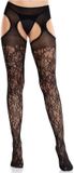Leg Avenue - Cross Hatch Floral Lace Kousen en jarretelgordel set - Zwart
