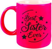 Bellatio Decorations Bol Best Sister Ever cadeau mok / beker - neon roze - 330 ml