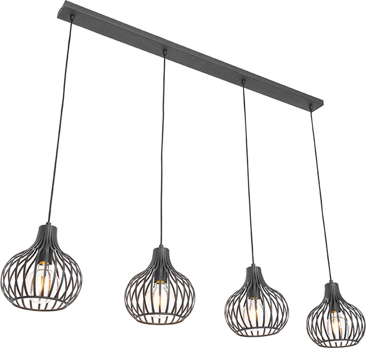 QAZQA Saffira Hanglamp - Zwart - 4 Lichts - E27 - Aluminium