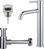 Fortifura Calvi Wastafelkraanset - verhoogde wastafelkraan - klikwaste plug - verlaagde design sifon - chroom