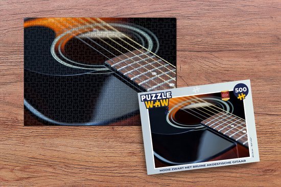 MuchoWow Puzzel zwart met bruine akoestische gitaar - Legpuzzel - Puzzel 500 stukjes