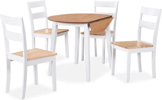 vidaXL Eetkamerset MDF en rubberwood wit 5-delig