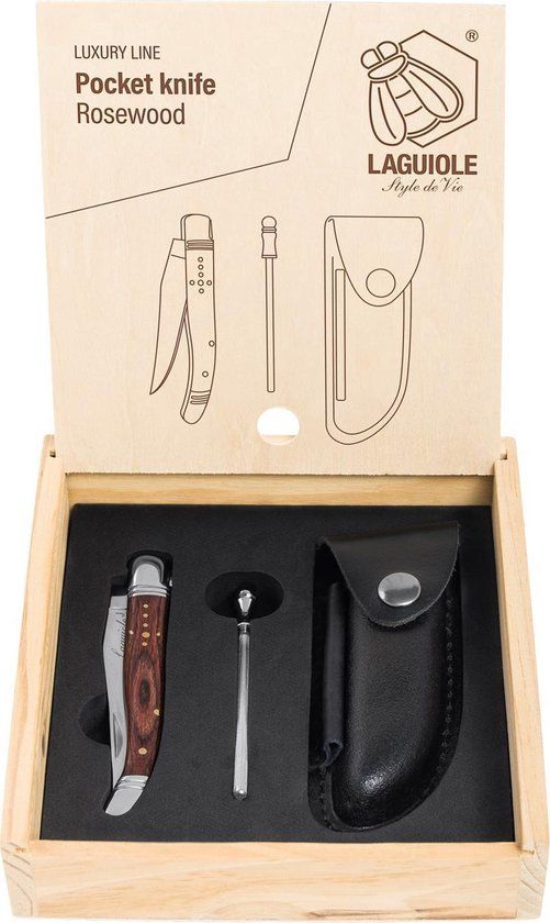 Laguiole Style de Vie Zakmes - Rozenhout - Met aanzetstaal en etui