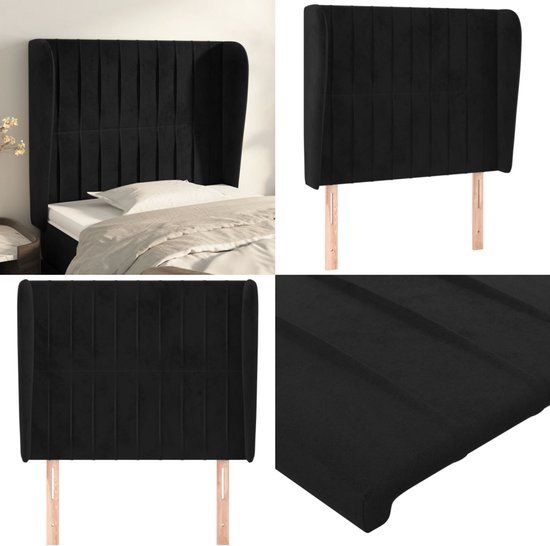 vidaXL Hoofdbord met randen 83x23x118/128 cm fluweel zwart