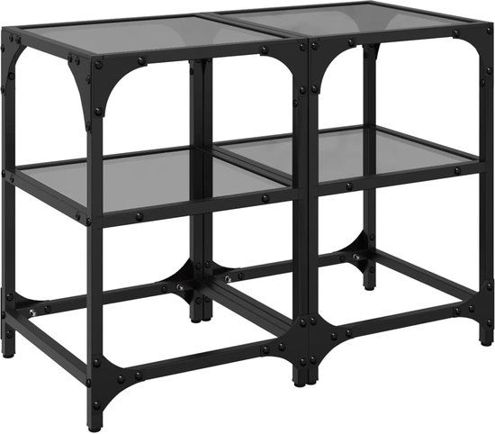 vidaXL Salontafels - Set van 2 - Zwart Glazen Blad - 30x30x45 cm - Staal