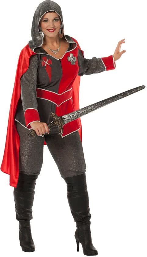 Feestbeest.nl Ridderdame Gwen grijs/rood Maat 56