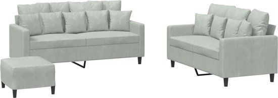 vidaXL 3-delige Loungeset met kussens fluweel lichtgrijs