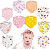 MOLENKY Slabbetjes met 2 verstelbare drukknopen, set van 10, 100% katoenen driehoekige bandana voor jongens en meisjes, halsdoek, zachte en absorberende halsdoeken, kwijlslabbetjes