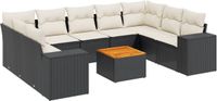 vidaXL 10-delige Loungeset met kussens poly rattan zwart