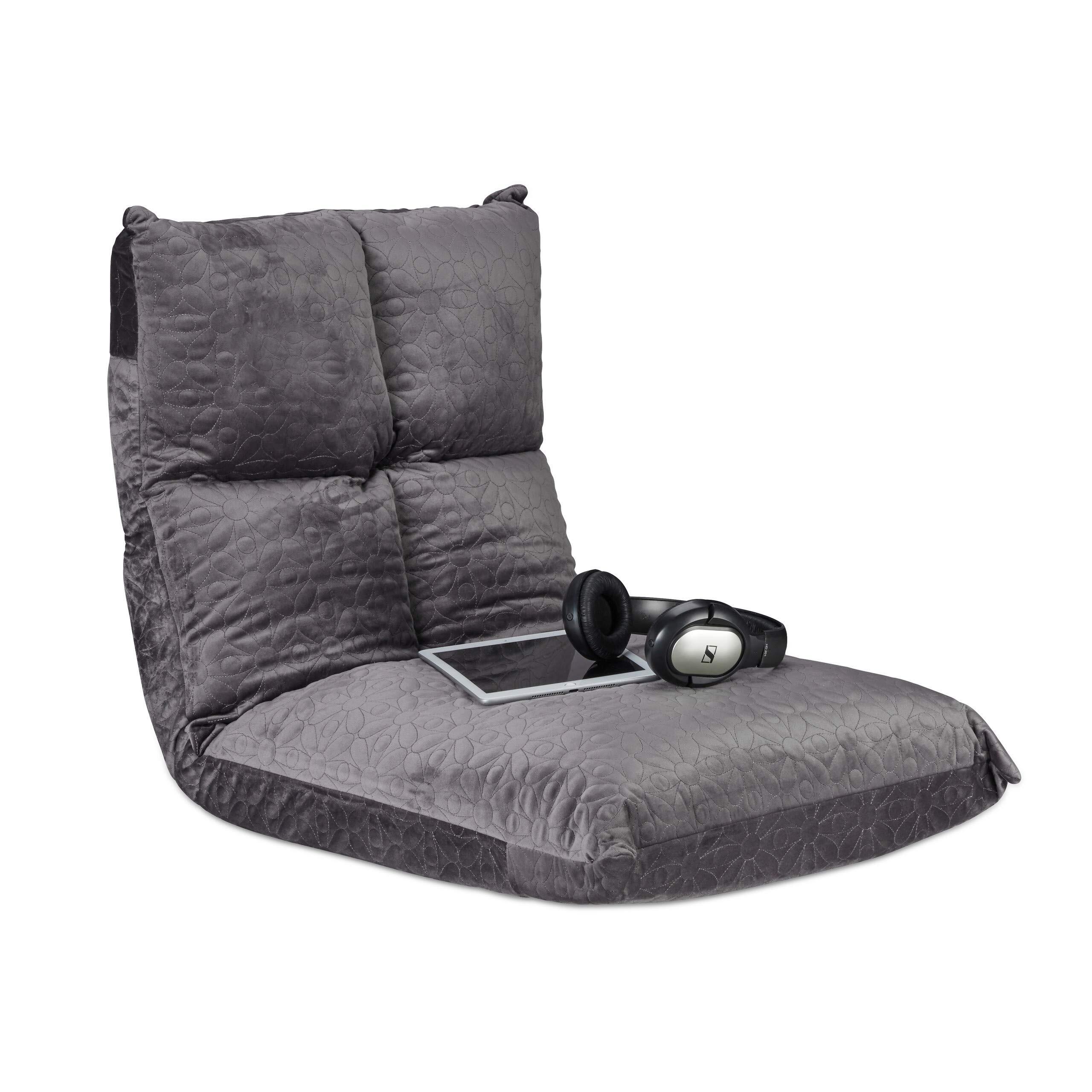 Relaxdays vloerkussen met rugleuning - loungekussen - zitkussen - ligkussen - verstelbaar grijs