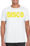Bellatio Decorations Verkleed T-shirt heren - disco - wit - geel glitter - jaren 70/80 - carnaval XL