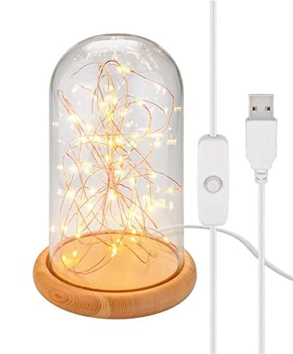 Goobay Glazen Bel met Micro LED Lichtketting - Decoratieve Lamp - Warm Licht - Feestverlichting - Hout - 19.5cm