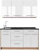 Vicco Eenpersoonskeuken Fame-Line, Wit Hoogglans/Goudkleurig Eiken, 150 cm zonder werkblad