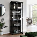 K-Möbel Vitrinekast met glas staand met 2 deuren, 4 in hoogte verstelbare glasplanken - Vitrinekast met led verlichting - 176x67x33 cm - Zwart