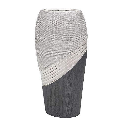 Dekohelden24 Elegante moderne decoratieve designer keramische vaas in zilvergrijs massief, zilvergrijs, 31 cm