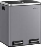 SONGMICS Pedaalemmer met 2 compartimenten - 2 x 15 Liter - Afvalscheidingssysteem - Soft-close deksel - Grijs