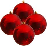 Decoris Kerstbal - 4x - rood - groot - 14 cm - kunststof - glans