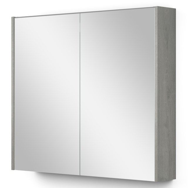 Maxaro Modulo Spiegelkast - 80x70cm - Grijs Eiken - Met Verlichting
