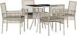 vidaXL Salon de jardin, 5 pièces, gris clair, polyrotin
