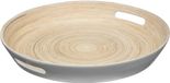 5Five Dienblad/serveerblad rond - D42 cm - bamboe hout - grijs - met handvaten