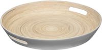 5Five Dienblad/serveerblad rond - D42 cm - bamboe hout - grijs - met handvaten