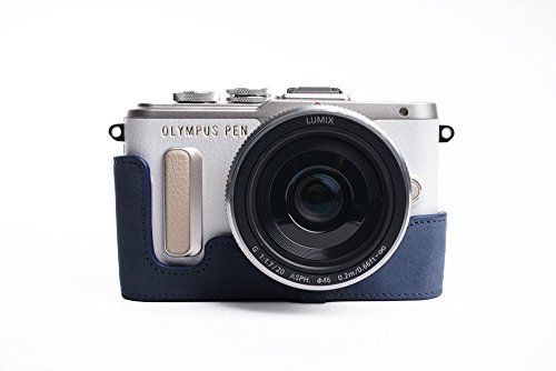 TP Handgemaakte echt lederen halve cameratassen voor Olympus E-PL8 EPL8 - Blauw
