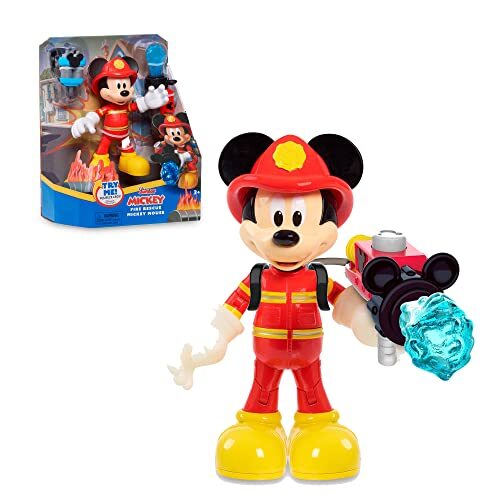 Mickey & Minnie Mickey, Disney figuur brandweerman 15 cm, met scharnier, met rugzak met waterkanon en waterbol, speelgoed voor kinderen vanaf 3 jaar, MCC20