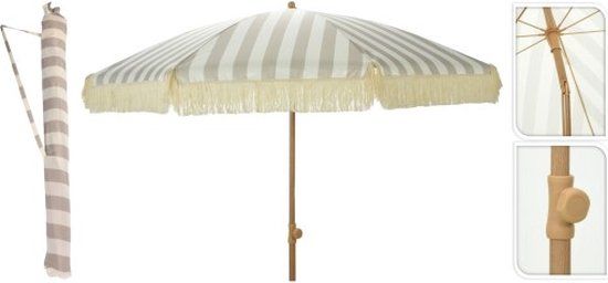 Pro Garden Parasol Gestreept - 200 cm - Taupe Wit