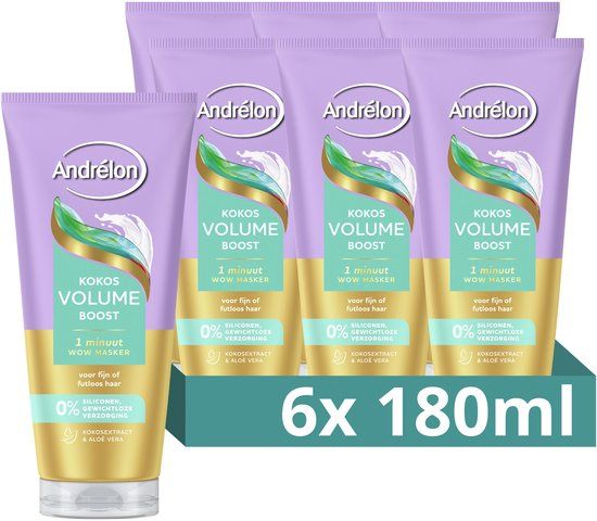 Andrélon Kokos Volume Boost 1 Minuut WOW Haarmasker - 6 x 180 ml