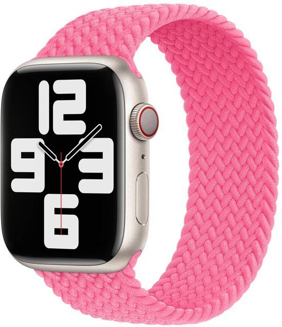 Apple Gevlochten solobandje voor de Apple Watch | 44/45/46/49 mm - Maat 7 - Flamingo
