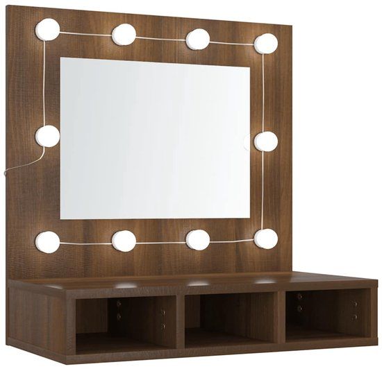 vidaXL Spiegelkast met LED-verlichting 60x31,5x62 cm bruin eikenkleur