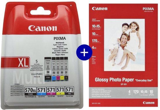 Canon PGI-570XL & CLI-571 Ink Cartridge - Includes Photo Paper