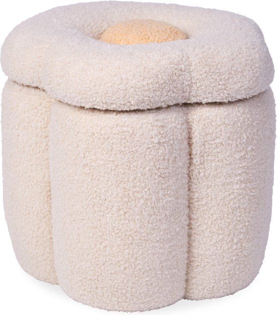 Childhome Bloem Poef + Speelgoedkist - Ecru - 35x35x32 cm - Teddy Stof