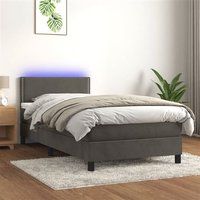 vidaXL Lit Rembourré avec Matelas et LED Gris Foncé 90x190cm