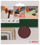 Bosch set de 5 pièces de papier de verre pour perceuse 125 mm non perforé - grain 120