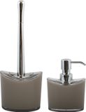 MSV Toiletborstel in houder/zeeppompje - badkamer set Aveiro - kunststof - beige