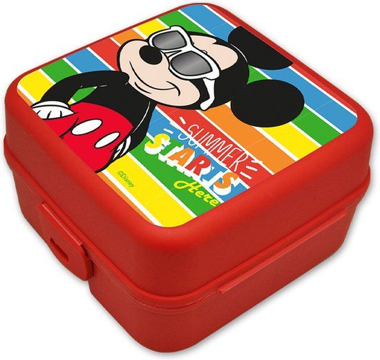 Disney Mickey Mouse Broodtrommel/Lunchbox voor Kinderen - Rood - Kunststof - 14 x 8 cm