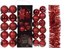 Decoris Kaemingk B.V. Kerstversiering set - rood - 41 stuks - kunststof - kerstballen, ornamenten en folie slinger