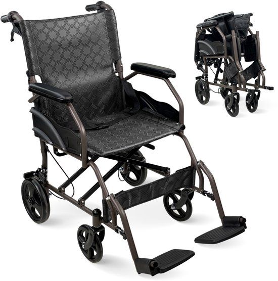 Mobiclinic Kefrén - Rolstoel - Opvouwbaar - Zitbreedte 46 cm - Staal - Lichtgewicht - Anti-lek banden - Rem op hendels - Met voetsteunen en armleuningen - Zwart