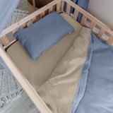 LILIMAUS Housse de couette enfant 100 x 135 cm avec taie d'oreiller 40 x 60 cm - mousseline coton - beige clair et bleu
